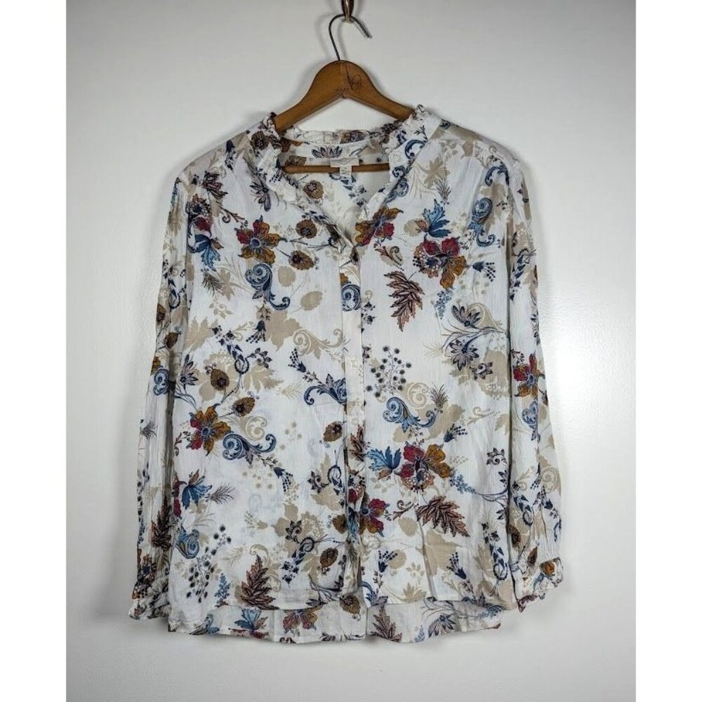 St Johns Bay Top Women XL Paisley Floral Boho Peasant Cottagecore Ruffle Casual